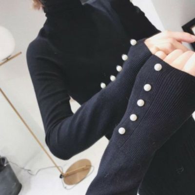 予約* 2color パール デザイン ニット タートルネック ニットソー
