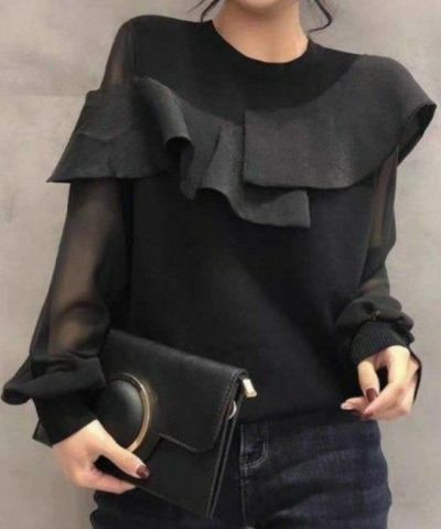 予約 2color シアー素材 アシンメトリー プルオーバー トップス