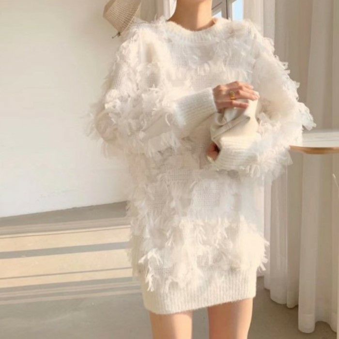 予約 2color フリンジ ショート ニット ワンピース Lilirena