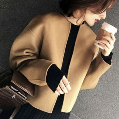 予約＊2color WOOL ノーカラー シンプル ジャケット ドロップショルダー