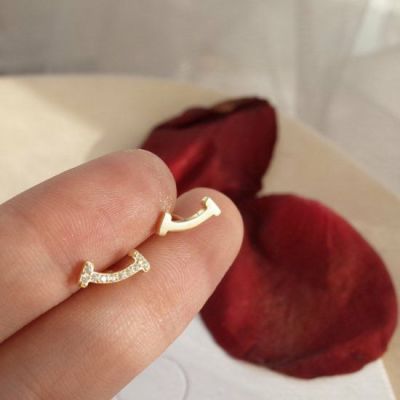予約* アシンメトリー スマイル ピアス ビジュー & メタル プレート
