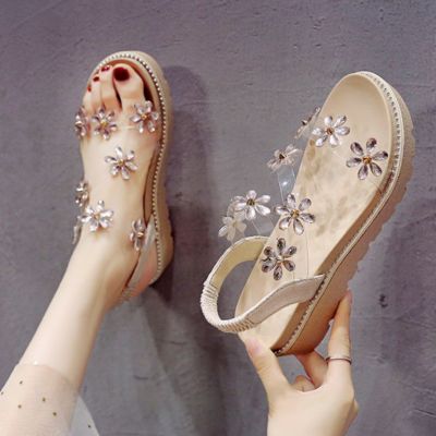 即納 2color ラインストーン クリア サンダル スリングバック heel5cm