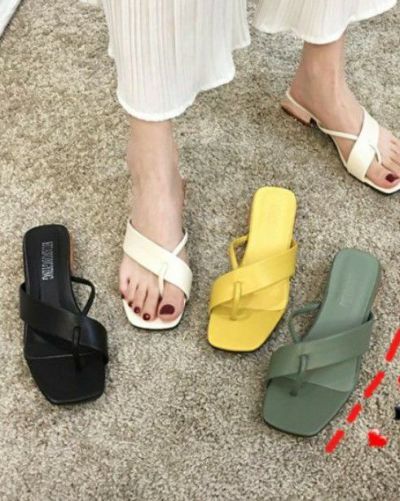 即納 4color アシンメトリー クロス デザイン ストラップ ミュール スクエアトゥ サンダル heel 3.5cm