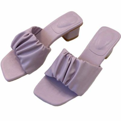 即納 5color スクエアトゥ ギャザーデザイン ボリューム アッパー ワンバンド ミュール heel 5cm