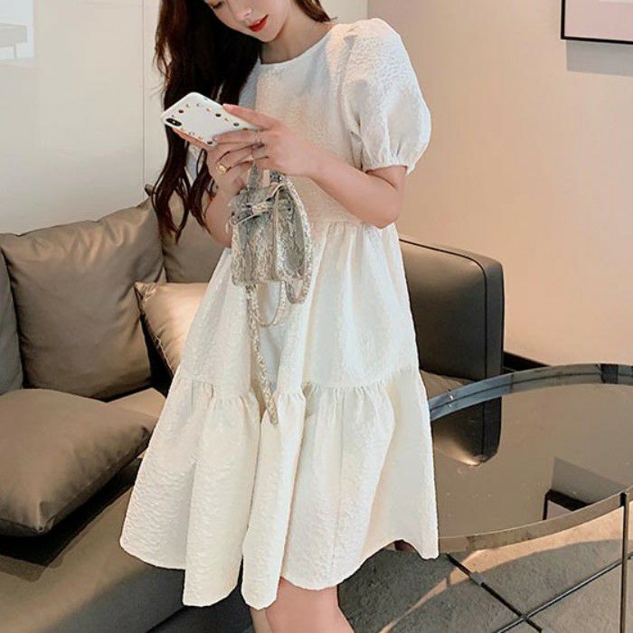 全2色 パフスリーブ ティアード ワンピース 春夏 Aライン hk3182 全2色 パフスリーブ ティアード ワンピース 春夏 Aライン hk3182