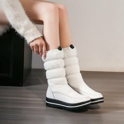 即納* ミドル丈 バイカラー ウエッジソール スノーブーツ ダウン調