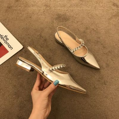 即納 3color ビジュー ベルト フラット シューズ