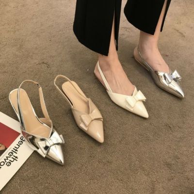 予約 3color パテント リボン ポインテッドトゥ フラット シューズ