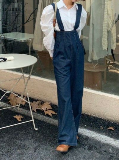 予約ハイウエスト デニム サロペット