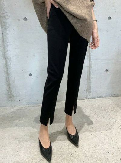 予約 サイズ豊富 フロントスリット テーパード パンツ