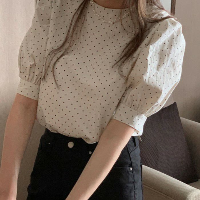 SHE Tokyo 切り Vera dot ドット ブラウス ブラック パフスリーブ