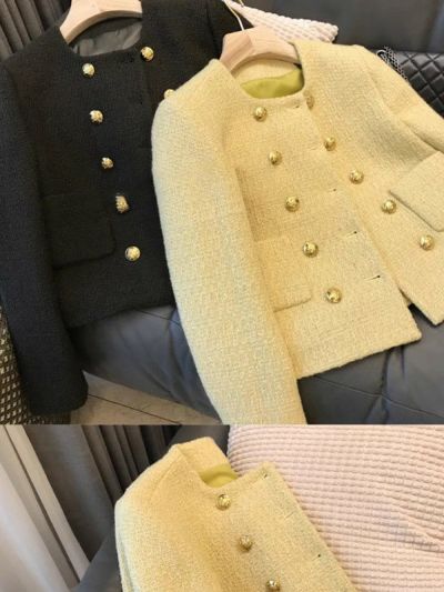 一部即納 3color ダブル ボタン ショート ツイード ジャケット