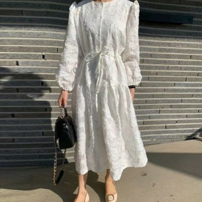 予約 2color シアーフラワー レース  ロング ワンピース
