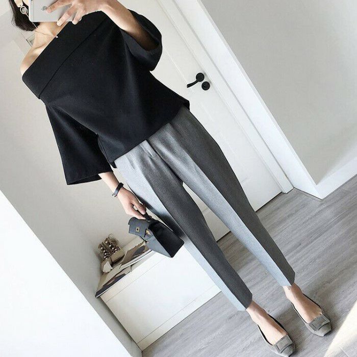 予約 3color センタープレス ストレッチ テーパード パンツ