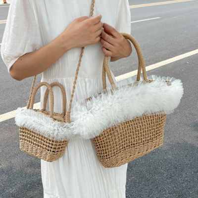 予約 2color 2size チュール ストロー ショルダー トートバッグ