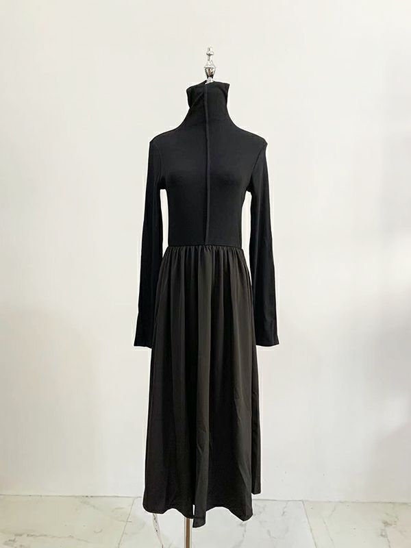 予約 2color ハイネック ドッキング ロング フレア ワンピース | LiLiRena