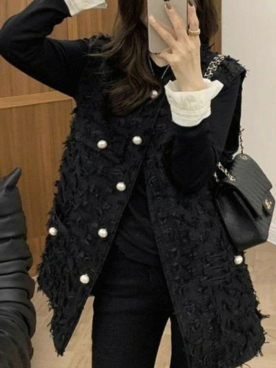 予約 MOKE フェザー パールボタン ジレ