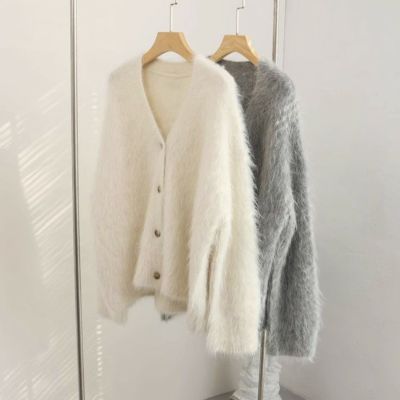 予約 2color アルパカ シャギー ニットカーディガン