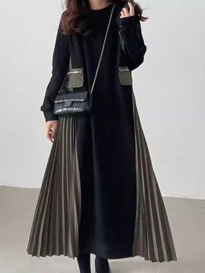 ワンピースrinrin様 予約 2color ハイネック ドッキング ロング フレア ワンピース | LiLiRena