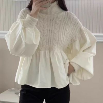 一部即納 2color シャツ ドッキング ケーブル ニット プルオーバー