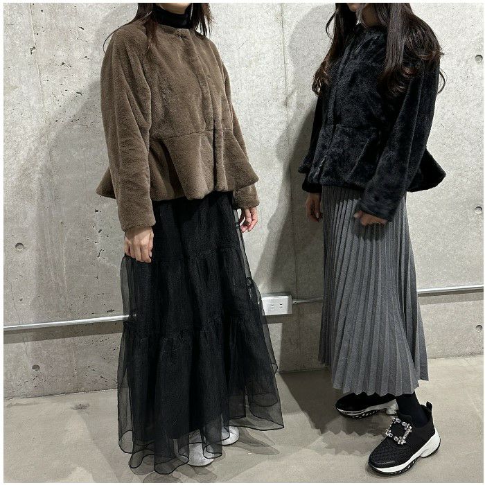 即納 4color ペプラム エコファー フェイクファー ジャケット