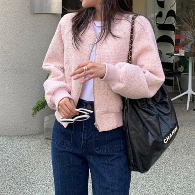 予約 2color Tweed pink navy jacket