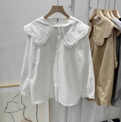 予約 5color スカラップ フリルカラー シャツ