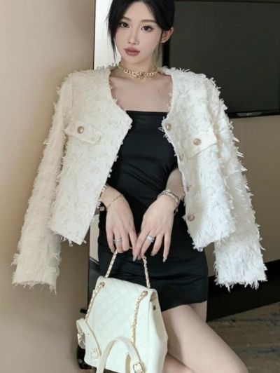 予約 2color Fringe Tweed Jacket