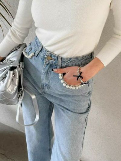 予約 Pearl トリム ポケット Denim
