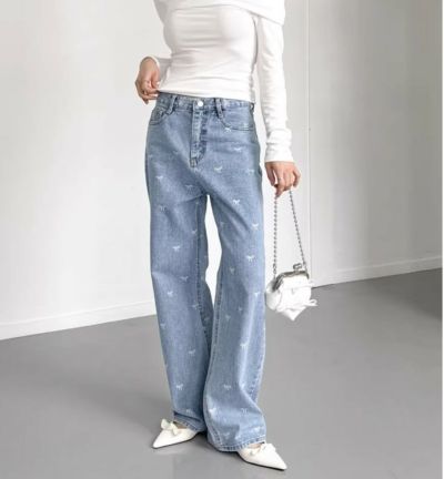 予約 Ribbon Print Denim pants