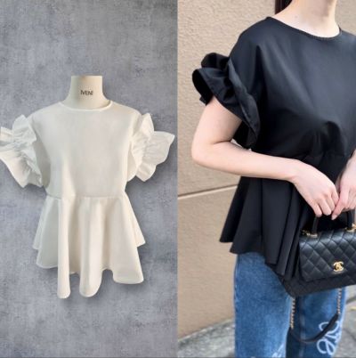 即納 ORIGINAL 2color Margaret フリル スリーブ ペプラム シャツ TOPS