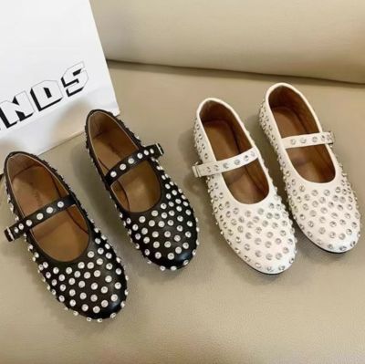 予約 2color Bijou Dot Leather メリージェーン フラット シューズ