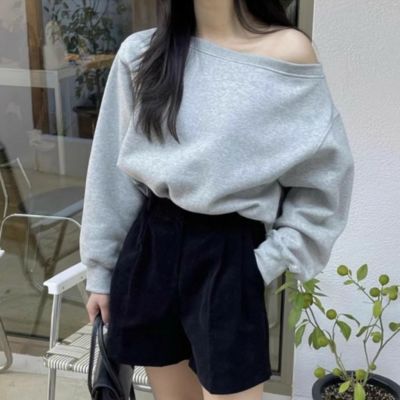 予約 3color オフショルダー ロングスリーブ スウェット