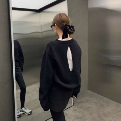 予約 2color バックカット オープン クルーネック ニット