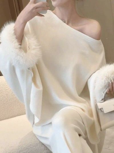 予約 2color Sleeve Fur ケープシルエット ニット