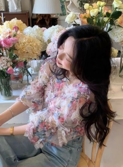 予約 2color Vintage flower tulle pullover