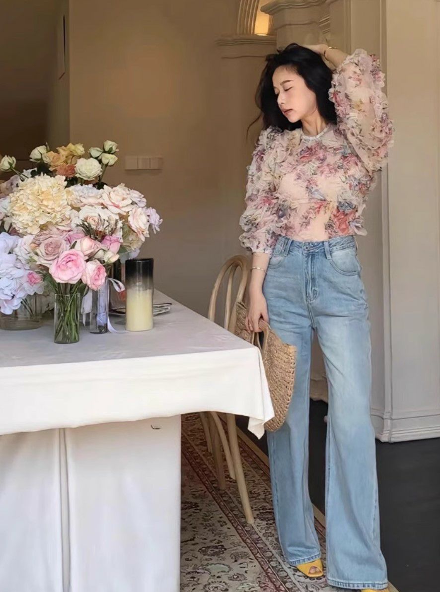 新品Vintage flower tulle pullover 花柄 新品Vintage flower tulle pullover 花柄