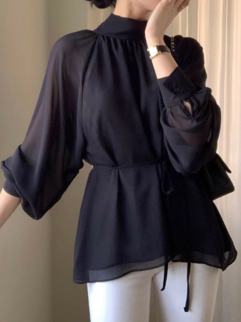 予約 2color シアー シフォン ボウタイ トップス | LiLiRena