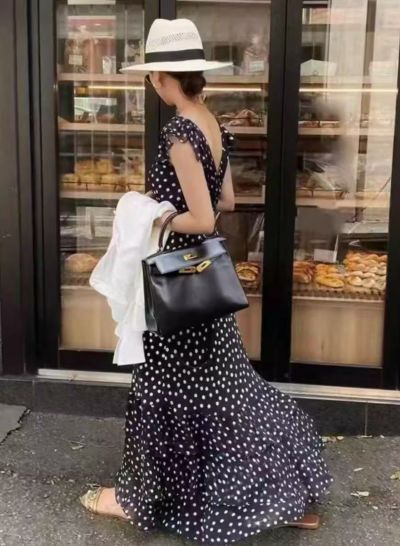 【LENIC&MCCOY】 Dot chiffon flare long one-piece / 追跡付 予約 Dot chiffon long one-piece | LiLiRena
